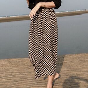 World of Crow Checker Block Print Skirt